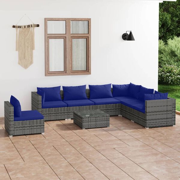 vidaXL 8 Piece Garden Lounge Set with Cushions Poly Rattan Grey