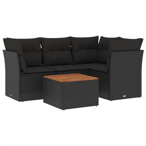 vidaXL 5 Piece Garden Sofa Set with Cushions Black Poly Rattan