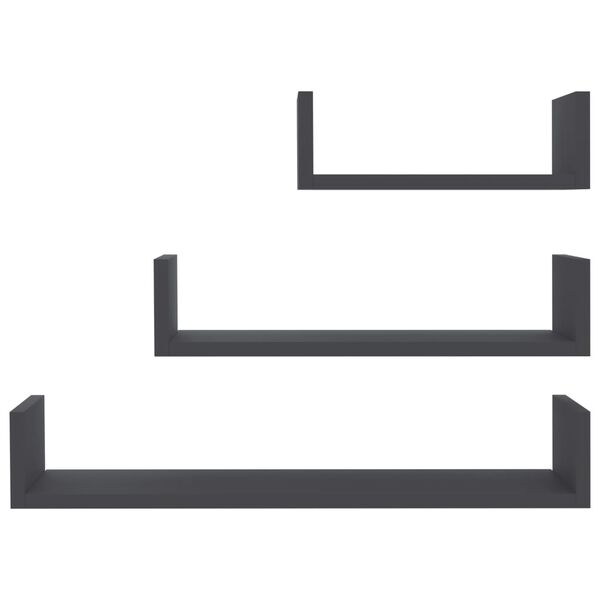 vidaXL Wall Display Shelf 3 pcs Grey Engineered Wood
