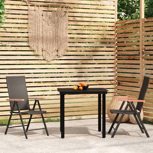 vidaXL 3 Piece Garden Dining Set Black