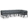 vidaXL 8 Piece Garden Lounge Set Black and Grey Poly Rattan
