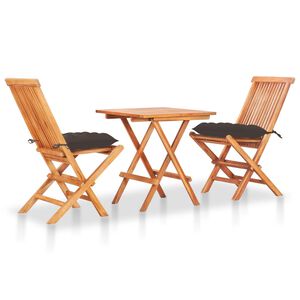 vidaXL 3 Piece Bistro Set with Taupe Cushions Solid Teak Wood