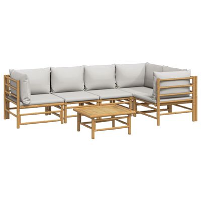 vidaXL 6 Piece Garden Lounge Set with Light Grey Cushions Bamboo