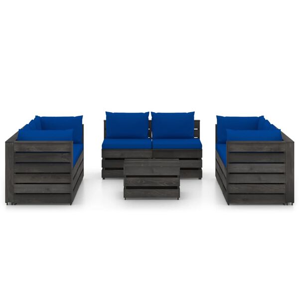 vidaXL 9 Piece Garden Lounge Set with Cushions Grey Impregnated Wood