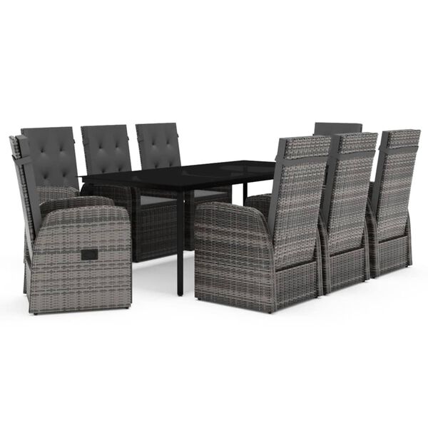 vidaXL 9 Piece Garden Dining Set with Cushions Grey