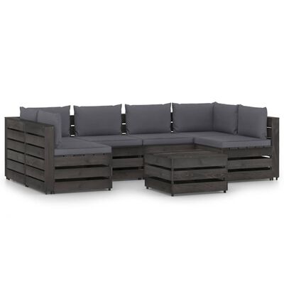 vidaXL 7 Piece Garden Lounge Set with Cushions Grey Impregnated Wood