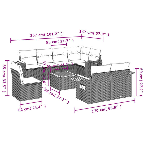 vidaXL 9 Piece Garden Sofa Set with Cushions Black Poly Rattan