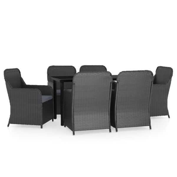 vidaXL 7 Piece Garden Dining Set with Cushions Black