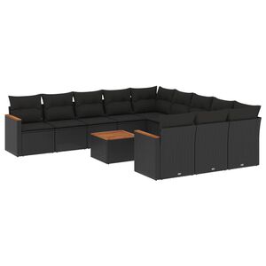 vidaXL 12 Piece Garden Sofa Set with Cushions Black Poly Rattan