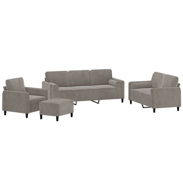 vidaXL 4 Piece Sofa Set with Throw Pillows&Cushions Light Grey Velvet