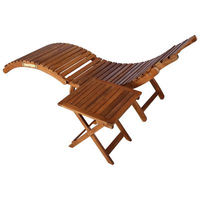 vidaXL Garden Sun Lounger with Table and Cushion Solid Acacia Wood
