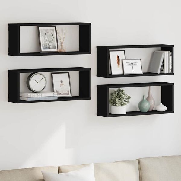 vidaXL Wall Cube Shelf 4 pcs Black 60x15x23 cm Engineered Wood