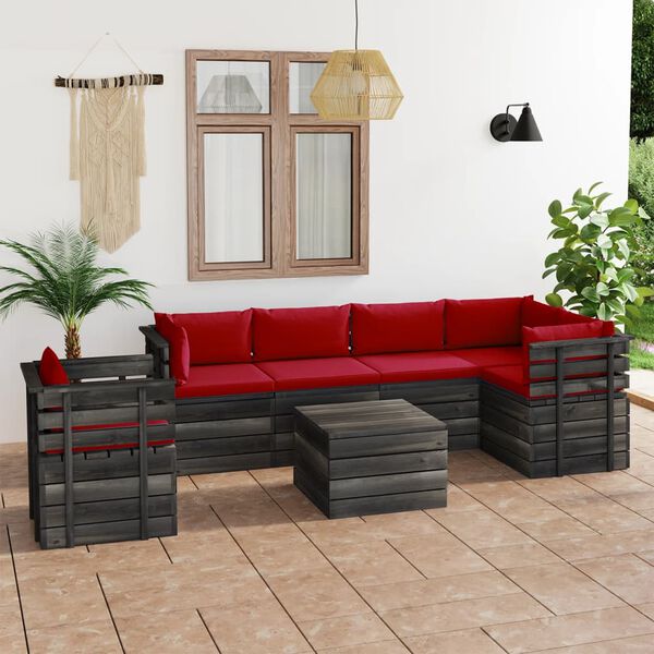 vidaXL 7 Piece Garden Pallet Lounge Set with Cushions Solid Pinewood