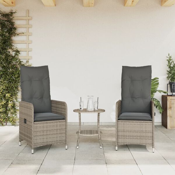 vidaXL Reclining Garden Chairs 2 pcs with Cushions Grey Poly Rattan