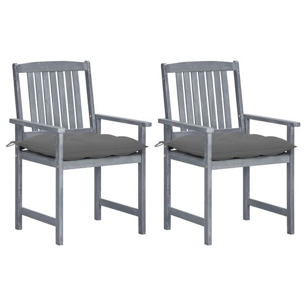 vidaXL Garden Chairs with Cushions 2 pcs Grey Solid Acacia Wood