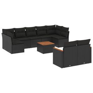 vidaXL Garden Sofa Set | Black | PE rattan | Large | Adjustable Feet