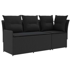 vidaXL Garden Armrest Sofa with Corner Sofa 2 Piece Black PE Rattan