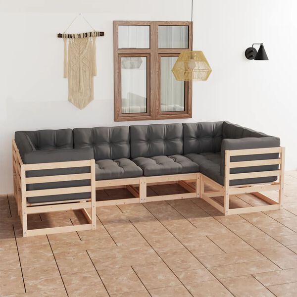 vidaXL 6 Piece Garden Lounge Set with Cushions Solid Pinewood