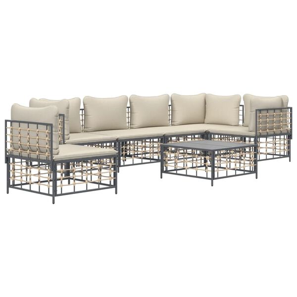 vidaXL 7 Piece Garden Lounge Set with Cushions Anthracite Poly Rattan