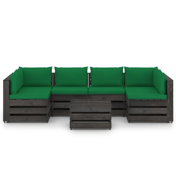 vidaXL 7 Piece Garden Lounge Set with Cushions Grey Impregnated Wood