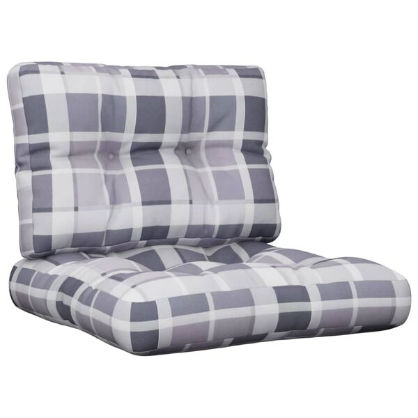vidaXL Pallet Cushions 2 pcs Grey Check Pattern Fabric