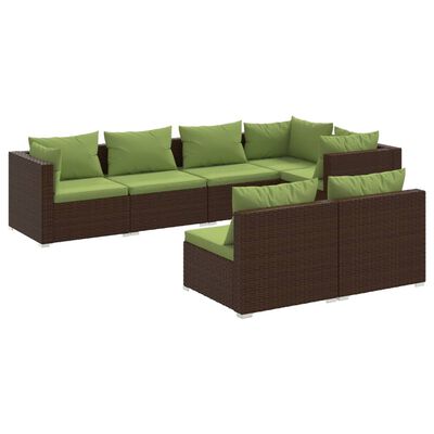 vidaXL 7 Piece Garden Lounge Set with Cushions Brown Poly Rattan