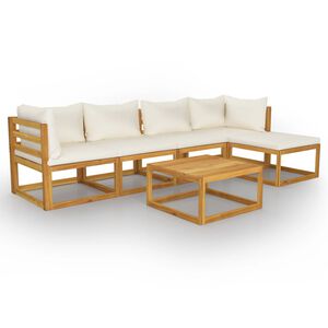 vidaXL Garden Lounge Set | Cream, Brown | Solid acacia wood, 100% polyester