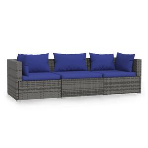 vidaXL 3-seater Sofa | Grey | PE rattan, powder-coated steel, plastic | Large