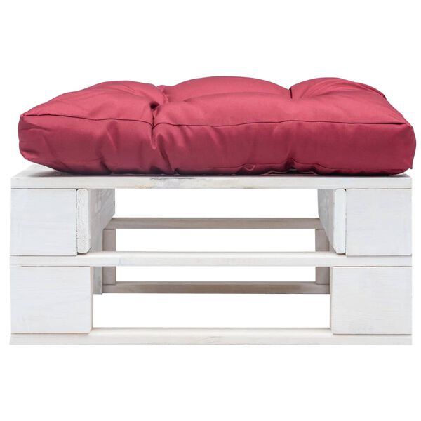 vidaXL Garden Pallet Ottoman with Red Cushion White Wood