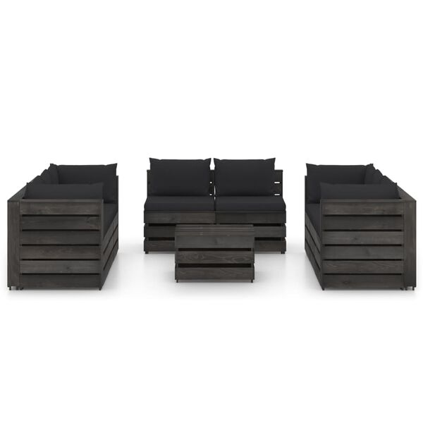vidaXL 9 Piece Garden Lounge Set with Cushions Grey Impregnated Wood