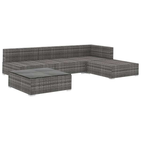 vidaXL 5 Piece Garden Lounge Set with Cushions Poly Rattan Grey