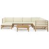 vidaXL 8 Piece Garden Lounge Set with Cream White Cushions Bamboo