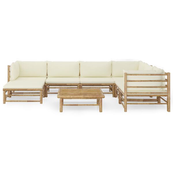 vidaXL 8 Piece Garden Lounge Set with Cream White Cushions Bamboo