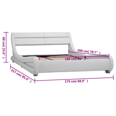 vidaXL Bed Frame with LED White Faux Leather 160x200 cm