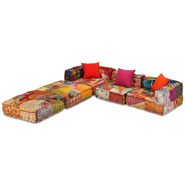 vidaXL 3-Seater Modular Pouffe Patchwork Fabric