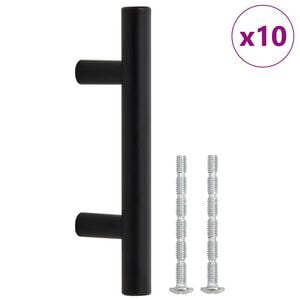 vidaXL Cabinet Handles 10 pcs Black Hole Centre 64 mm Overall Length 100 mm Stainless Steel