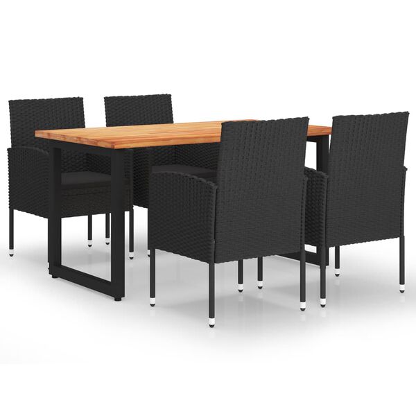 vidaXL 5 Piece Garden Dining Set with Cushions Poly Rattan Black