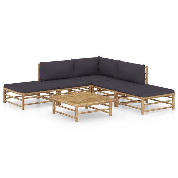 vidaXL 6 Piece Garden Lounge Set with Dark Grey Cushions Bamboo