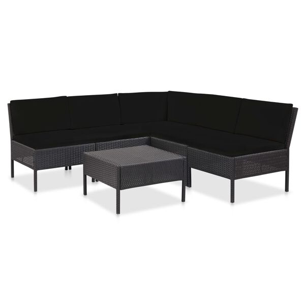 vidaXL 6 Piece Garden Lounge Set with Cushions Poly Rattan Black