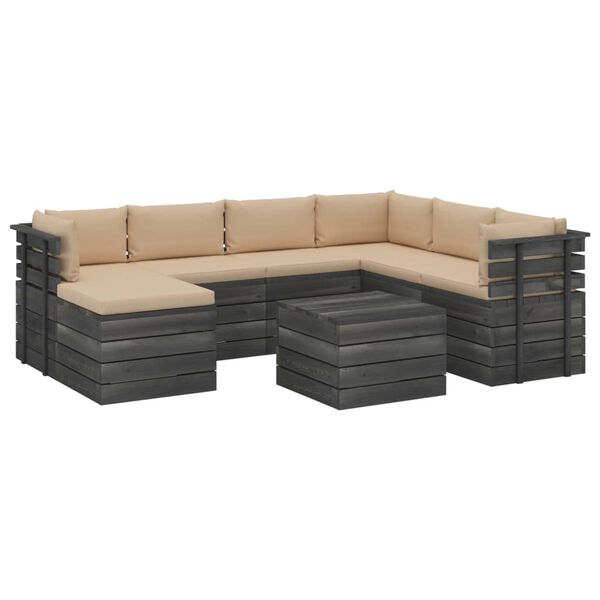 vidaXL 8 Piece Garden Pallet Lounge Set with Cushions Solid Pinewood