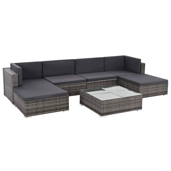 vidaXL 7 Piece Garden Lounge Set with Cushions Poly Rattan Grey