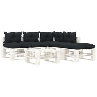 vidaXL 6 Piece Garden Pallets Lounge Set with Anthracite Cushions Wood