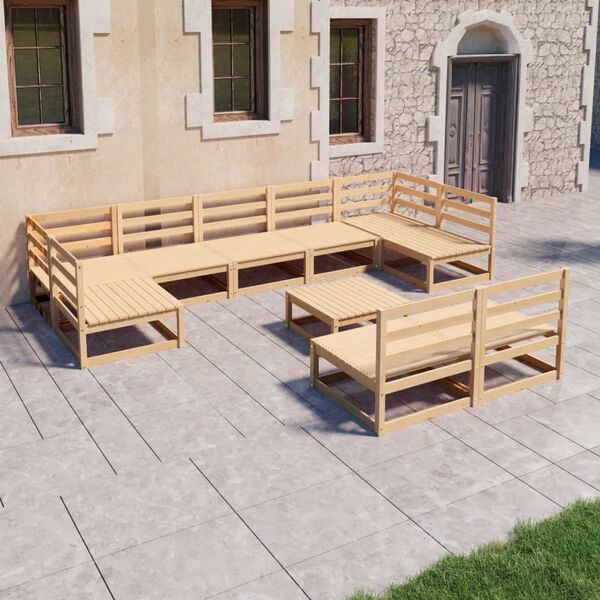 vidaXL 10 Piece Garden Lounge Set Solid Pinewood