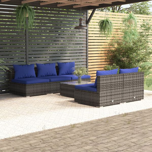 vidaXL 6 Piece Garden Lounge Set with Cushions Poly Rattan Grey