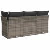 vidaXL Garden Sofa with Cushions 3-Seater Grey Poly Rattan