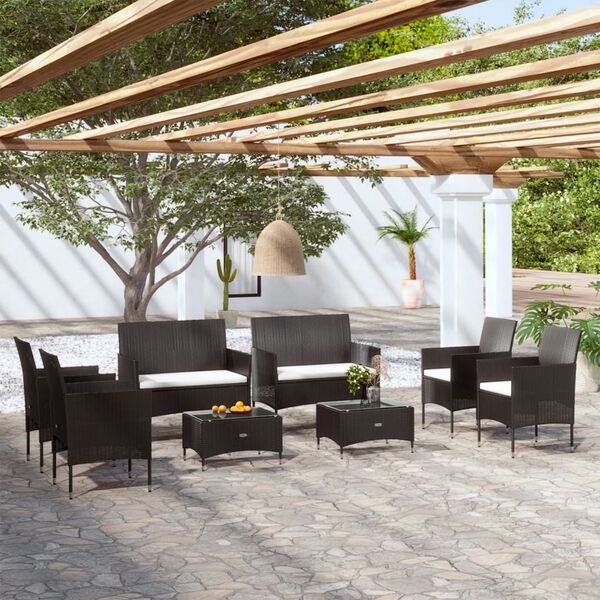 vidaXL 8 Piece Garden Lounge Set with Cushions Poly Rattan Black