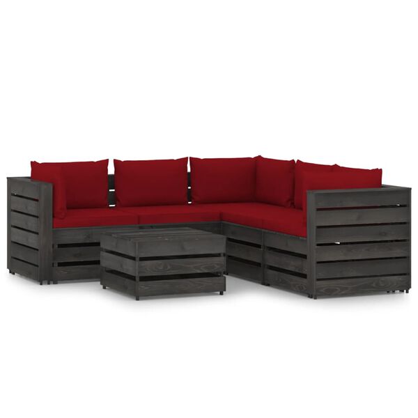 vidaXL 6 Piece Garden Lounge Set with Cushions Grey Impregnated Wood