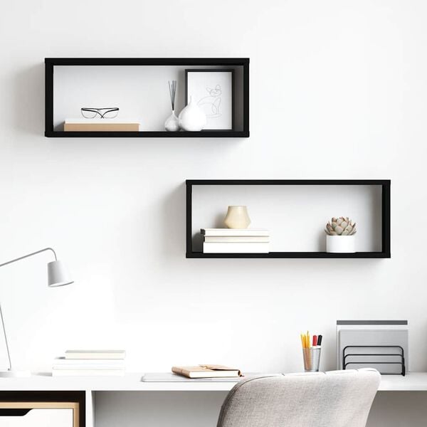vidaXL Wall Cube Shelf 2 pcs Black 60x15x23 cm Engineered Wood