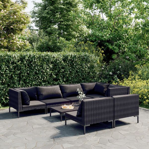 vidaXL 8 Piece Garden Lounge Set with Cushions Poly Rattan Dark Grey