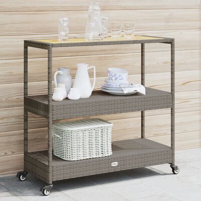 vidaXL Bar Cart 3-Tier Grey Poly Rattan and Solid Wood Acacia